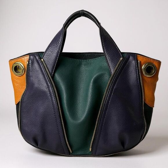 OrYANY Colorblock Multicolor Leather Zipper Slouchy Hobo Shoulder Bag Satchel - Picture 1 of 11